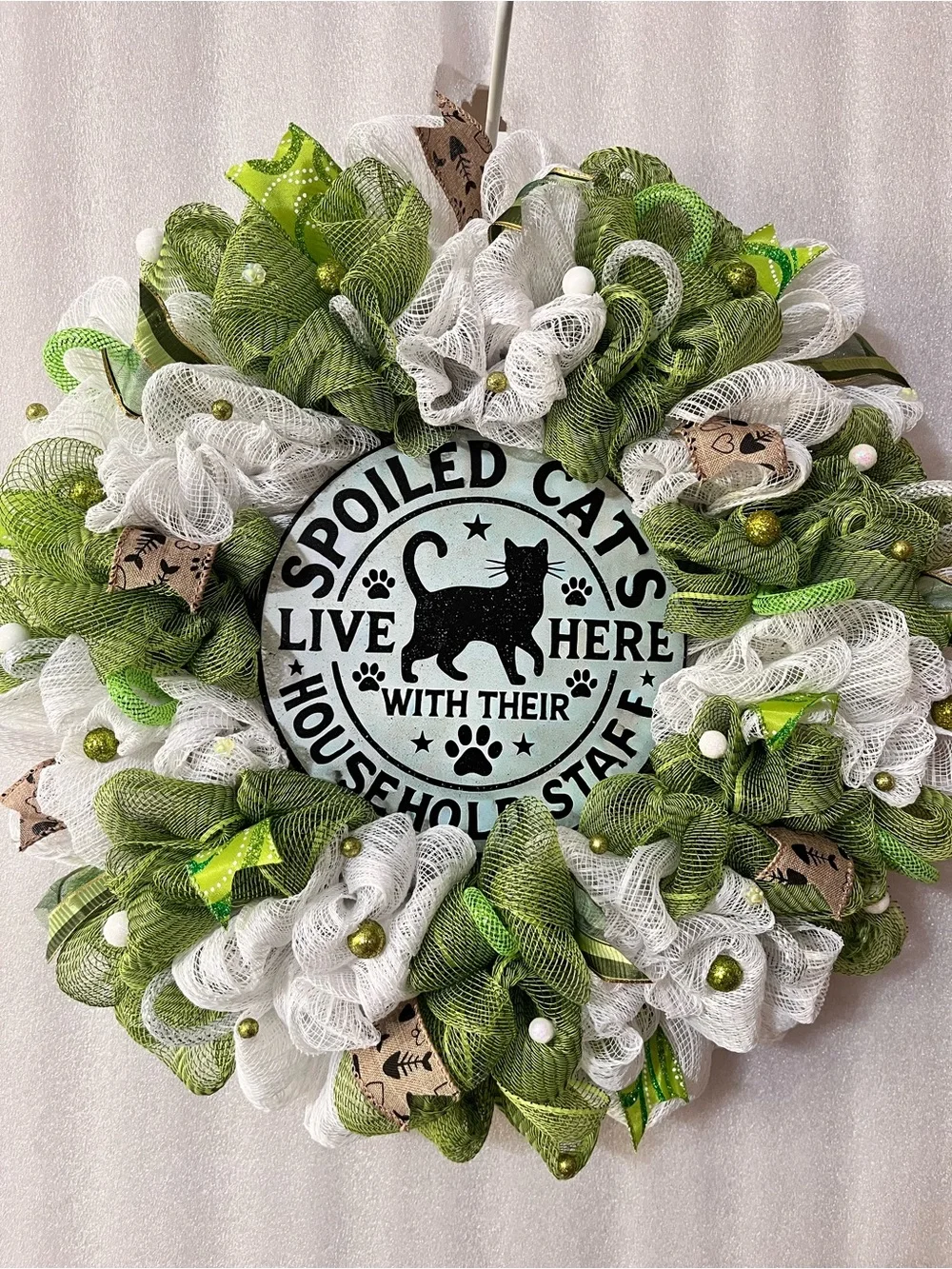 Spoiled Cats Live Here Green & White Holiday Wreath